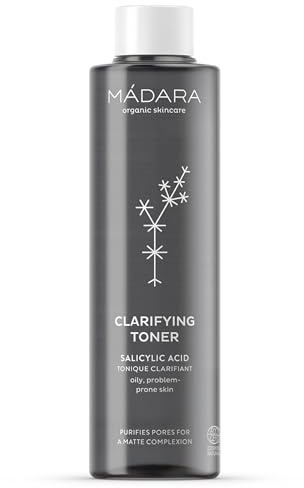 MADARA Clarifying Toner 200 ml – Mit Eichenrinde, Kalmus und Rosenwasser – Verfeinert die Poren, reduziert Glanz und beugt Hautunreinheiten vor, für fettige und verstopfte Haut – Mattes Finish