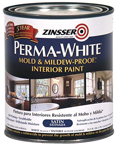 Zinsser 02704 Quart Satin Gloss Perma-White Mildew-Proof Bathroom Paint
