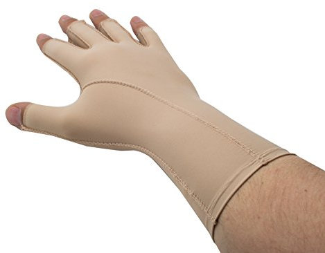 AFH Webshop EDEMA Medium | 3/4 Finger | Ödem Handschuh | verschiedene Größen | 2 Farben | Kompressionshandschuh | für die Hand (Small, beige)