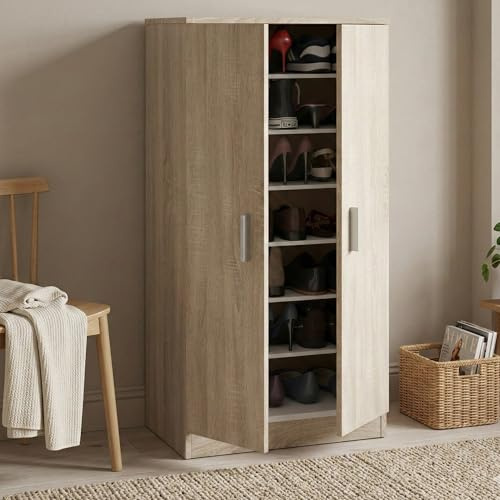 Dmora - Armadio scarpiera 2 Ante + 7 Scomparti Legno Rovere cm. 108 x 55 x 36, UNICO