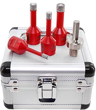 SHDIATOOL - Kit di punte per trapano diamantate con scatola da 6/8/10/12mm e un adattatore per piastrelle, porcellana, granito, marmo - Set di 5