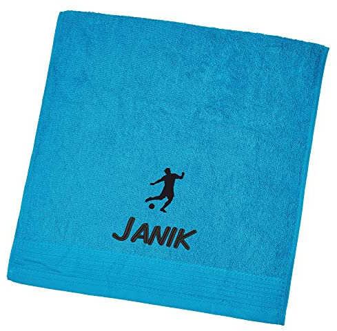 Wolimbo Handtuch Bestickt mit Namen und Motiv - 50x100 cm - türkis - weiches Badehandtuch - Geschenk