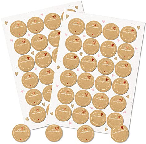 Logbuch-Verlag 48 Sticker zum Beschriften Mit Herz selbstgemacht - rund 4 cm Kraftpapier-Optik - Marmeladenaufkleber Haushaltsetiketten beschreibbar
