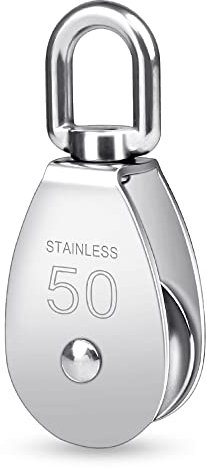 1 Stück Umlenkrolle Riemenscheibe für Seile, Blockseilrolle aus 304 Edelstahl 50mm Schwenken Rolle Block M50 Umlenkrolle Riemenscheibe Blockseilrolle Einzelflaschenzug (Tragkraft 400kg /Silber)