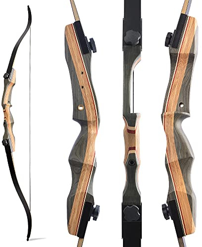 AMEYXGS 62 Tiro con l'arco Arco Ricurvo Arco da Caccia 30-50 libbre Arco Lungo in Legno Laminato Riser Tiro all'aperto Pratica per Adulti e Giovani Mano Destra (30lbs)