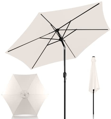 Joparri Ombrellone beige Ø 350 cm, con manovella, ombrellone da giardino, protezione UV 50 in alluminio, ombrellone da mercato, impermeabile