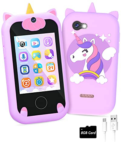 Kids Smart Phone for Girls Unicorns Gifts for Girls Toys 8-10 Years Old Phone Touchscreen Learning Toy Christmas Birthday Gifts for 3 4 5 6 7 8 9 Year Old with 8G Memory Card (Purple)
