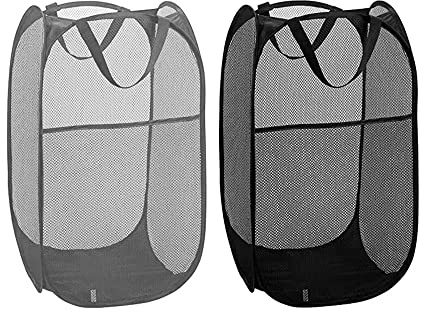Pop up Laundry Basket,Collapsible laundry basket with Handle,Folding laundry basket with Side Pocket, Washing Baskets for Laundry,Storage Basket Clothes Basket for Bedroom,Bathroom(Back+Grey)(2 Pack)