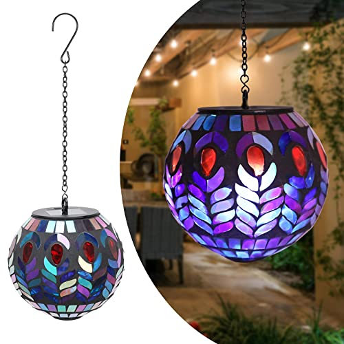 Hanging Solar Lantern Outdoor Waterproof - Solar Gazing Ball Mosaic Outdoor Hanging Lights Hanging Lantern Garden, Patio, Pathway & Yard Décor