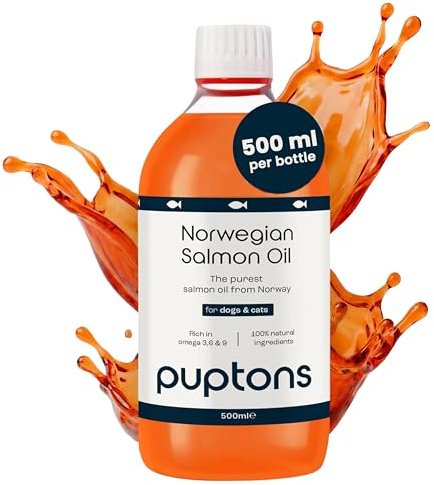 Puptons Norwegian Salmon Oil for Dogs & Cats | 500ml, Contains 21 Omega Fatty Acids | Fish Oil Supplement for Glossy Coat, Immune Support, Itchy Skin, Softer Paws, Joint & Brain Health | 500ml