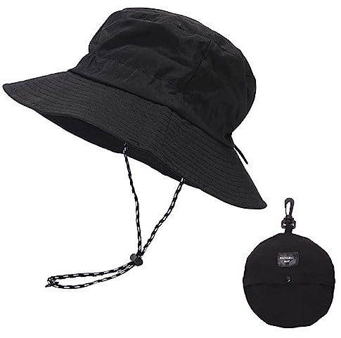 TAFACE 1pcs Chapeau De Seau Pliable, Chapeau De Plage De Voyage Pliable, Chapeau De Soleil Pliable, Chapeau D'Été De Protection UV À Large Bord pour Parasol Extérieur (Noir)