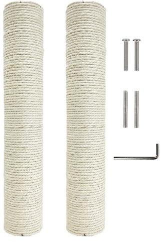 Fhiny 2PCS Cat Scratching Post Replacement 15 Natural Sisal Spare Extension Scratch Post for Cats Tree DIY Craft Refill Pole Parts Hemp Rope Scratcher Climbing Perch for Indoor Kitten White