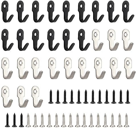 NEUSID Lot de 30 Crochets Muraux à Visser, Crochet Clé, 27 mm, En Acier Inoxydable, Avec 30 Vis, Style Vintage, Pour Cuisine, Salle de Bain, Bureau (Noir, Argent)