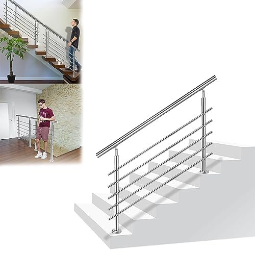 LZQ Barandilla de acero inoxidable, pasamanos de acero inoxidable, pasamanos para escaleras, interiores y exteriores, 5 travesaños, para escaleras, balcón, jardín, parapeto (160 cm, con 5 travesaños)