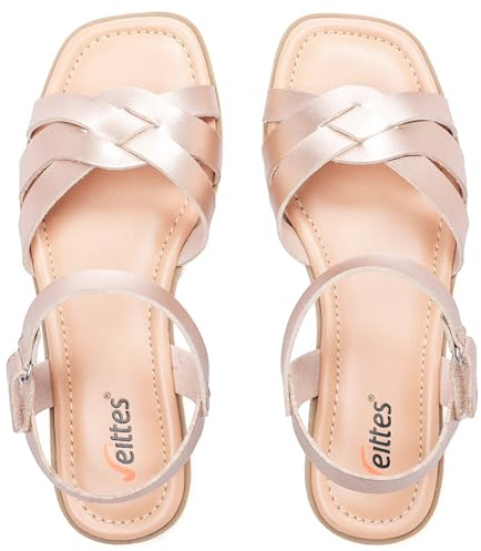 Veittes Women's Flat Slide Sandals - Casual Braided Strappy with Adjustable Buckle Summer Sandals.Gold 6