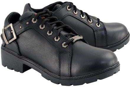 Milwaukee Leather MBL9311 Women's Black Leather Lace-Up Motorcycle Riding Shoes with Anti-Slip Outsole - 9.5