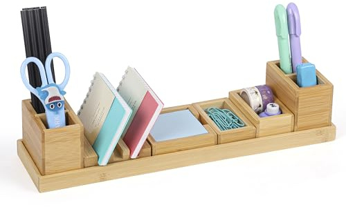 BELLE VOUS Organizador de Escritorio - Portalapices Rotuladores Lapices y Lapicero con Soporte para Material de Oficina con 6x Compartimentos Ajustables - Accesorios de Escritorio