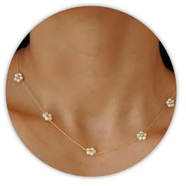 SmileBelle Daisy Pearl Necklace, Dainty Pearls Choker Necklaces for Women's Pearl Strand Necklaces as Flower Gifts, 18K Gold Plated Stainless Summer Merch for Teens Birthday Daisy Prom Costume Gift