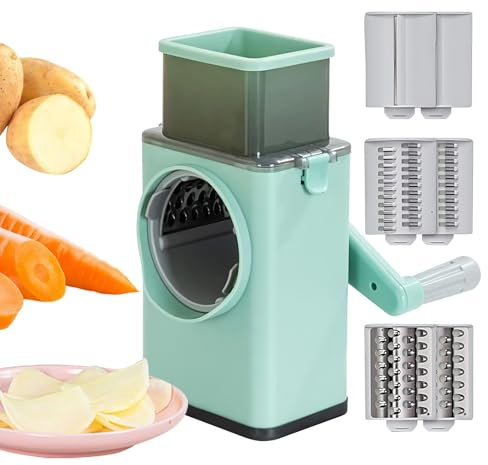 Rallador de queso giratorio, manivela para cortar patatas | Cortadora Ralladora Rotativa Con Mango - Cortadora de verduras de mano, 6 cortadores intercambiables, para zanahoria