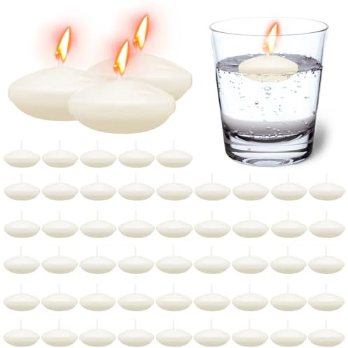 WANDGU - 50 Candele Galleggianti per San Valentino, Natale, Matrimonio, Cena - Bianco Caldo