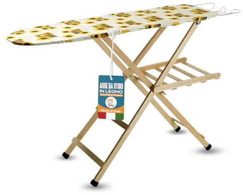 Asse da Stiro in Legno di Faggio 100%, Tavola da Stiro Regolabile e Pieghevole, Salvaspazio, Dimensioni 35x141,5x92h, Leggera e Resistente (NATURALE)