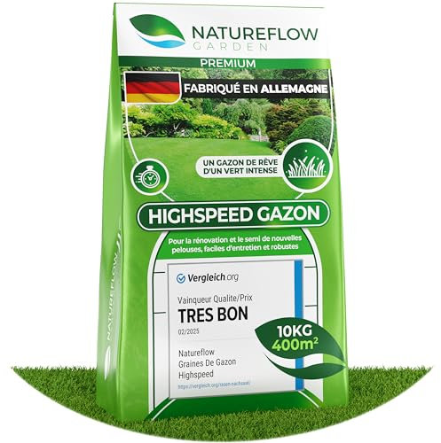 Gazon Regarnissage Rapide 10kg (400m2) - Fabriqué en Allemagne - Résistant & Autoréparation Naturelle - Pelouse Regarnissage - pelouse a semer - Semence Gazon Croissance Rapide
