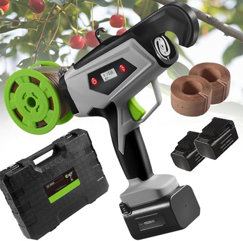 Sunseota Máquina atadora de Plantas para viñas. Máquina para Tomates, Uvas, hortalizas, Flores y pepinos. Herramienta portátil para Recoger vides con 2 baterías.