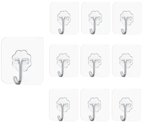 Maykafay Klebehaken Extra Stark, Haken Selbstklebend, 10 Stück Klebehaken Transparent Ohne Bohren (max 10 kg) Wandhaken Selbstklebend für Küche Bad Wand & Decke Aufhänger