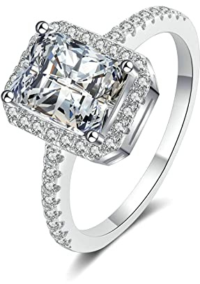 Damförlovningsring, ring kvinnors engagemang med 1CT Moissanite Square Half Eternity Ring Size H 1/2