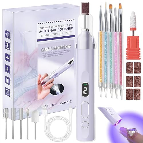 Electric Nail File,3 Speeds Nail Grinder with UV Light Lamp,Nail Tools for Gel Nails (with Ceramic Bit for Nail Drill and Liner Brush),Practical Battery Nail File for Beginners for Salon & Home