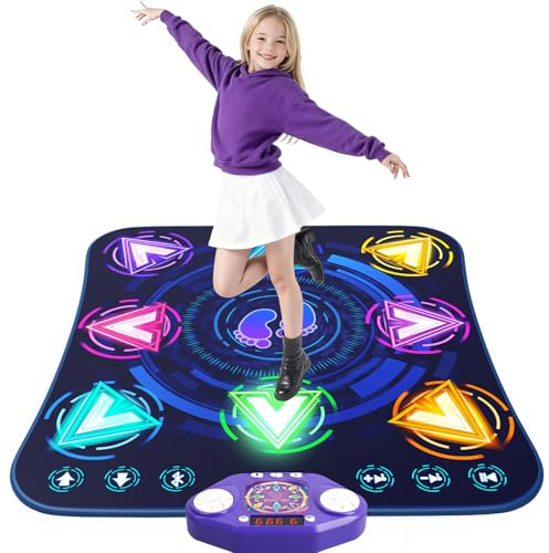 Dance Mat Toys for 3-12 Year Old Girls & Boys, Dance Mats with Light Up 8-Buttons & Wireless Bluetooth, Music Dance Toy with 5 Modes Game, Birthday Xmas Gifts for 3 4 5 6 7 8 9 10+ Year Old Girls Boys