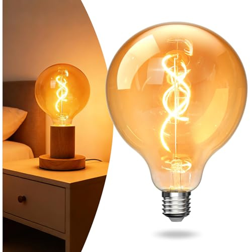 Bonlux 4W G125 LED Large Globe Light Bulbs Dimmable, Oversized Amber Glass E26 Edison Round Light Bulb 2000K Warm White, Vintage Filament Decorative Bulb 200LM for Pendant Bedside Lamp