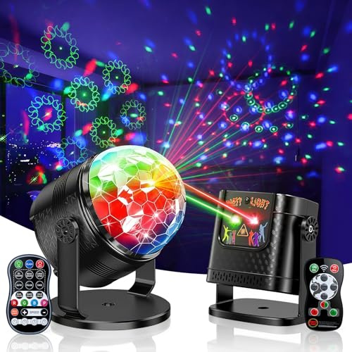 Vicalo Luces Discoteca, Bola de Discoteca Giratoria 360° + Luces DJ con Control por Música, Luces Discoteca para Casa RGB con Mando a Distancia para Fiestas, Cumpleaños, Karaoke, Navidad (2 Piezas)
