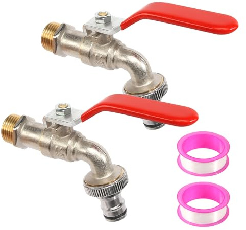 2 stycken trädgårdskran med trädgårdsslang mässing adapter 1/2 tum kulventil med rulltätningstejp och slanganslutningar för trädgård regntunna, vattenkran utomhus