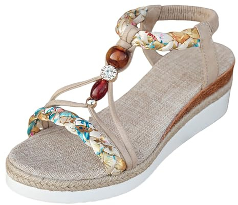 Générique Sandales compensées strass pour femmes chaussures plage décontractées avec brides élastiques semelle antidérapante marche extérieure parfaites été printemps fêtes école