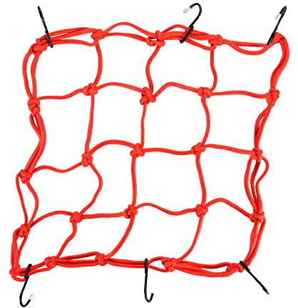 GOOFIT Redes Moto Cinturon Equipaje de Carga Elastico con Ganchos Pulsado reemplazo para Bicicletas de Motos Todoterrenos de Coches Camiones ATV Cars Truck 30 x 30 cm (Rojo)