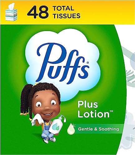 Puffs Plus Lotion Facial Tissue, 1 Cube Box, 48 Tissues Per Box (Packaging May Vary)