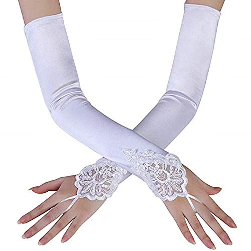 Guanti da sposa senza dita lunghi bianchi laminati baciamano pizzo perle avorio matrimonio idea regalo natale compleanno accessorio raffinato cerimonia elegante