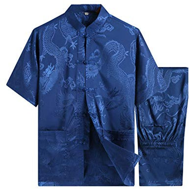 huateng Chinesisch Kleidung Tang Anzug - Traditionell China Kampfkunst Kung Fu Tai Chi Lange Ärmel/Kurzarm Kostüm Anzug für Herren