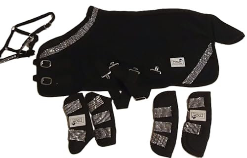 Zoe Set Abschwitzdecke Halfter Strick Transport Gamaschen Rot Schwarz Rosa Glitzer 70 80 90 100 Minishetty Shetty Tysons (80 cm, Set Schwarz)