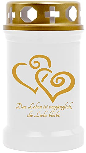 Vela para tumba (2 corazones dorados) – aprox. 48 h / 2 días de combustión por vela (14,5 cm, diámetro de 7 cm), varios diseños