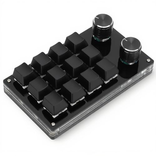Cryfokt One Handed Programmable Mechanical Keyboard, 12 Keys Programmable Macro Keyboard with Knob Plug and Play Multifunctional Mechanical Gaming Keypad Function Keypad for