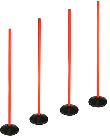 SPORTIKEL24 Kombi-skivfot av massivt gummi och stång 100 cm – set om 4 – gummibas och träningsstång för slalom & koordinationsträning – för fotboll och hundsport – agility-stänger (röd)