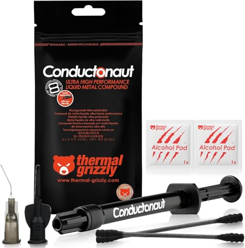 Termiskt grizzly konduktonaut termiskt fett – 1 gramset + 3 applikator + spatlar och dynor – Flytande metall termisk pasta för kylning av CPU, GPU värdepaket