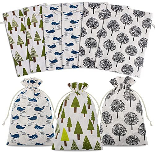 9 St¨¹ck Baumwollbeutel Kleine Stoffbeutel, 20 x 30cm Baumwoll Stoffs?ckchen Jutes?ckchen, Kleine Geschenks?ckchen Stoffbeutel mit Kordelzug f¨¹r Schmuck Geschenk (3 Muster)