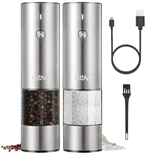 GOV Set elettrico Pepe e Sale Grinder Regular - Acciaio inossidabile - Pepper Grinder - Ricaricabile - Regolabile (XL/66 ml)
