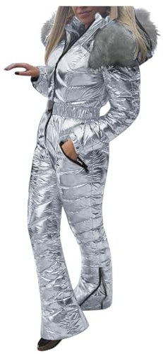 Frauen Feste Beiläufige Dicke Heißer Snowboard Skisuit Outdoor Sport Zipper Baumwolle Gepolsterte Kapuze Overall Ski Anzug Schlafoverall Herren Fleece (Silver, M)