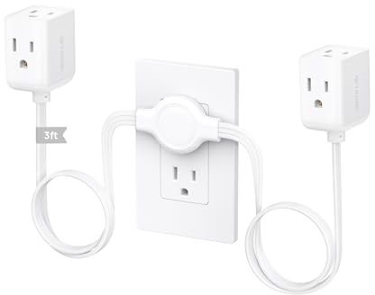 TROND Split Extension Cord with Flat Wall Plug, Twin 3ft Each Side, White