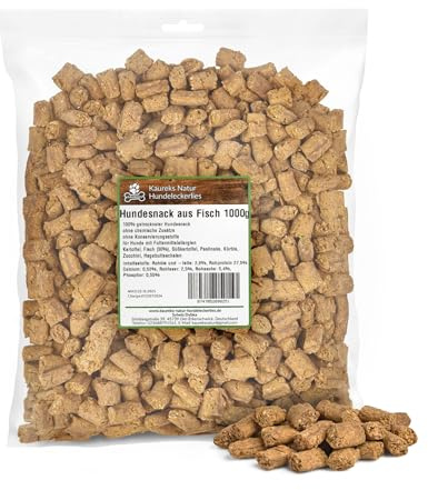 Kaureks Natur Hundeleckerlies, Hundesnack aus Fisch 1000g für alle Hunde, Traningssnack, Dog Snack Fish