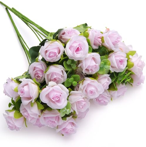 Sandiyago 33 Köpfe Seidenblumen Strauß DREI Farben, Künstliche Blumen, Hochzeitsstrauß, Kunstblumenstrauß, Brautstrauß, Party, Hochzeit, Tischdekoration, Heimdekoration(Lila)